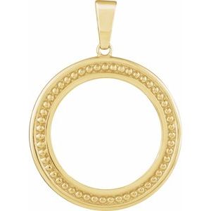 14K Yellow Gold 19 Mm Tab Back Polished Milgrain Coin Frame Bezel Pendant