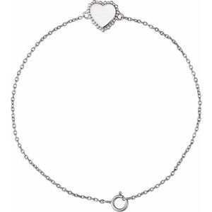 Sterling Silver  Heart Chain Bracelet, Length: 7 In