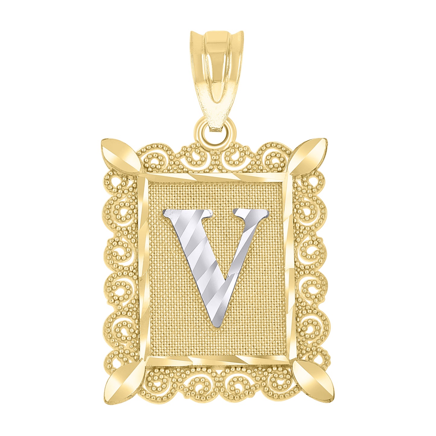 10K Two-Tone Gold Unisex Diamond-Cut Initial Charm Pendant