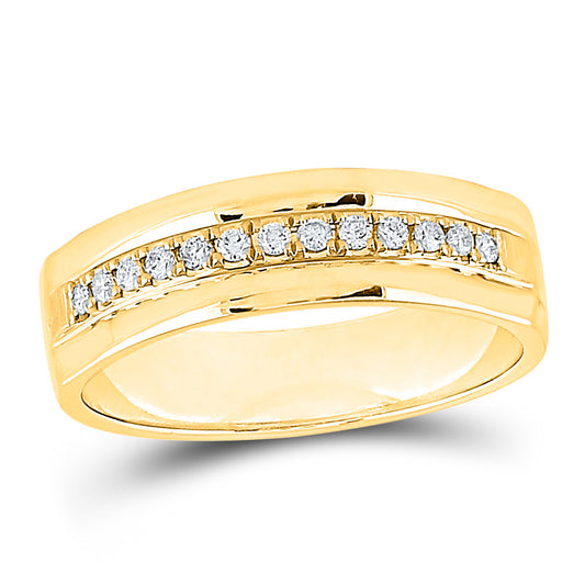 14K Yellow Or Rose Or White Gold  Mens Machine Set Round Diamond Wedding Band Ring 1/5 Cttw, Mens Size: 7-13