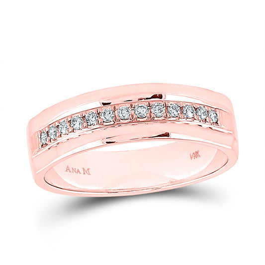 14kt Rose Gold Mens Machine Set Round Diamond Wedding Band Ring 1/5 Cttw