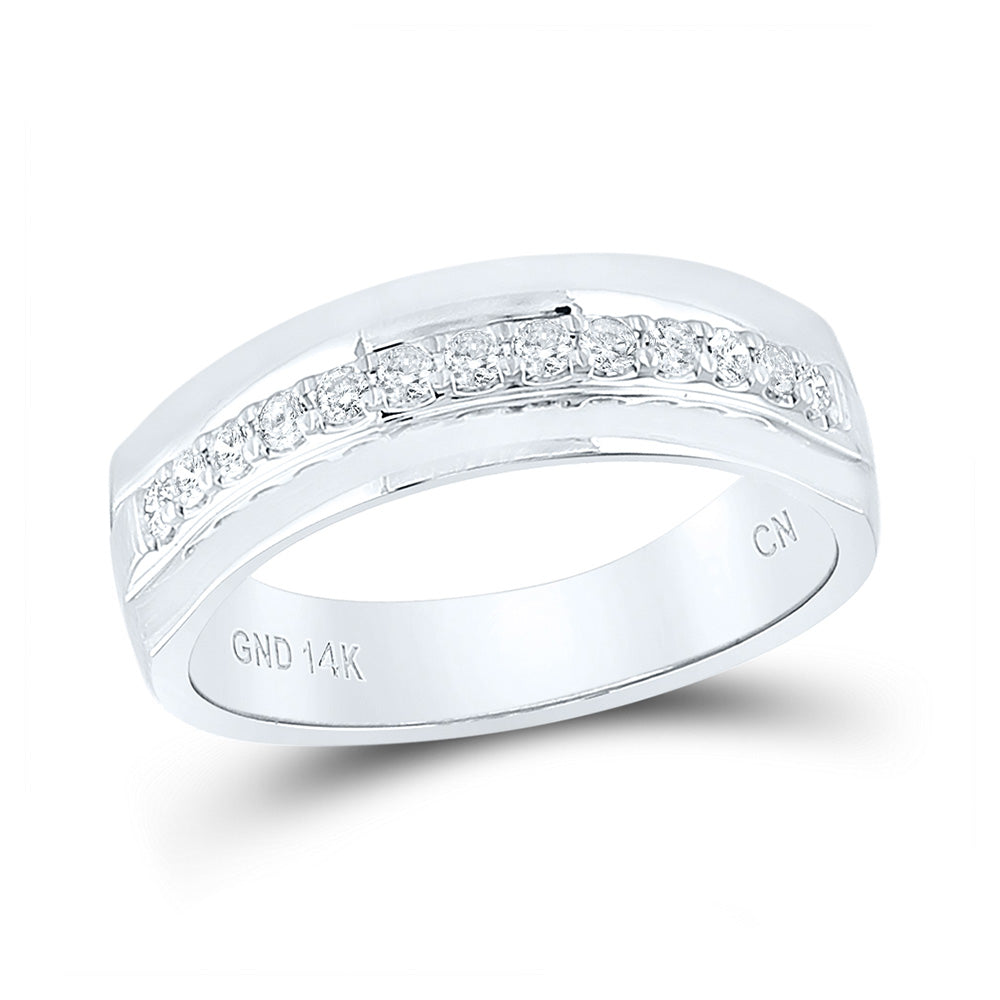 14K Yellow Or White Or Rose Gold Mens Round Diamond Wedding Single Row Band Ring , Mens Size: 7-13