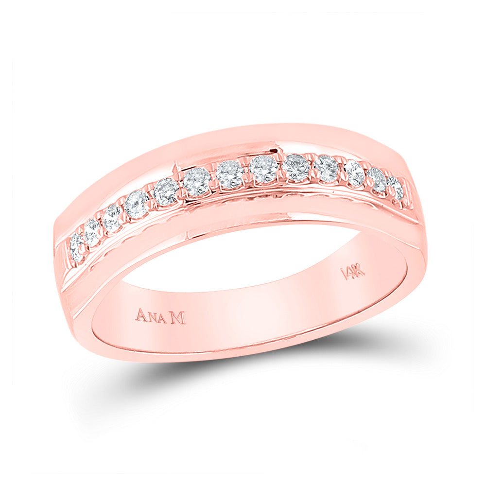 14K Yellow Or White Or Rose Gold Mens Round Diamond Wedding Single Row Band Ring , Mens Size: 7-13