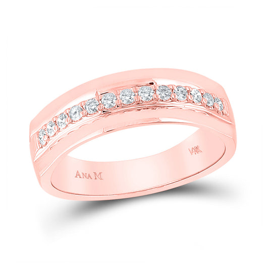 14K Yellow Or White Or Rose Gold Mens Round Diamond Wedding Single Row Band Ring , Mens Size: 7-13