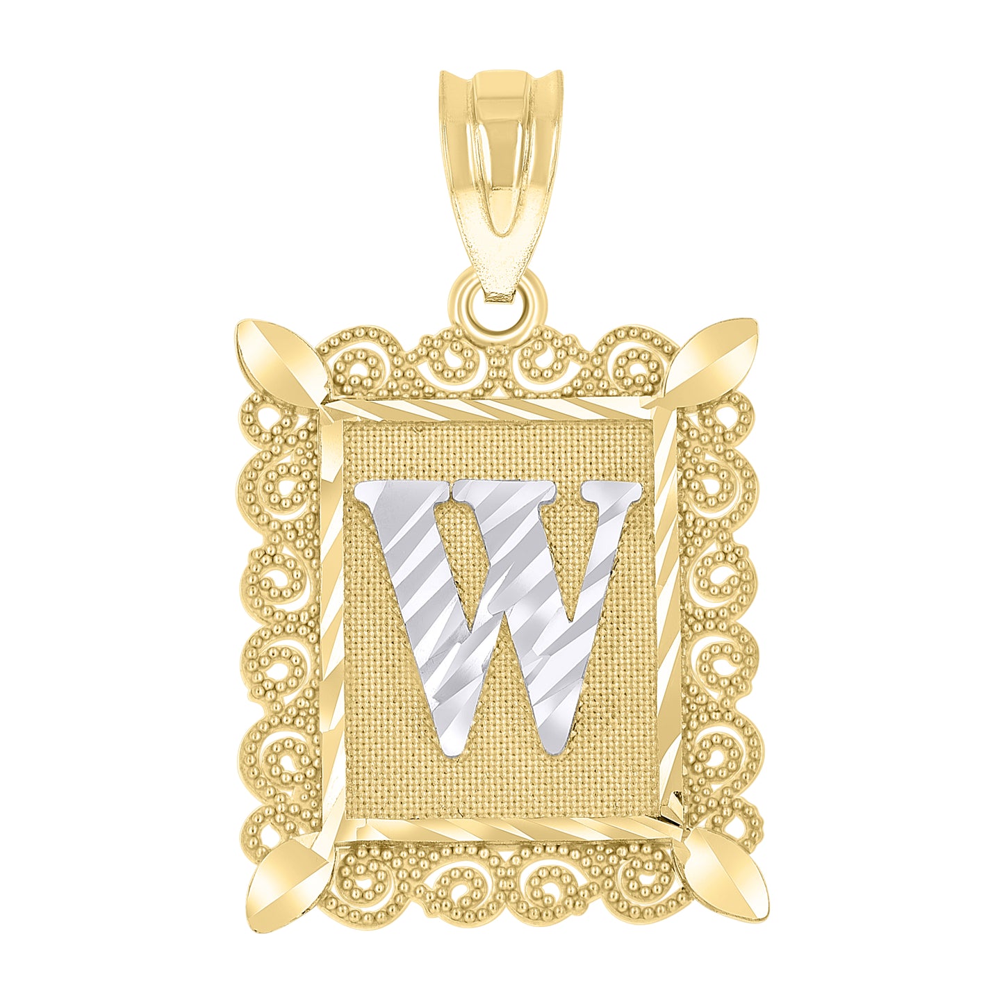 10K Two-Tone Gold Unisex Diamond-Cut Initial Charm Pendant