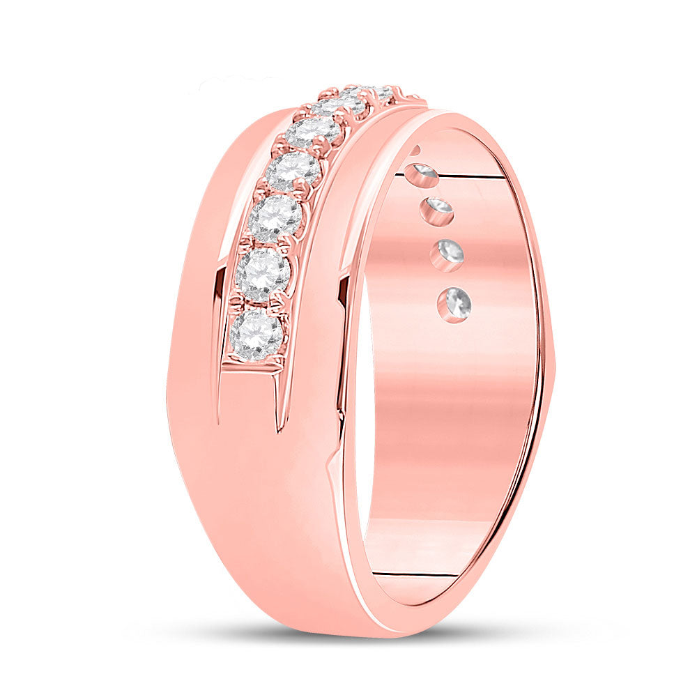 14K Rose Gold Mens Round Diamond Wedding Single Row Band Ring 3/4 Cttw, Mens Size: 7-13