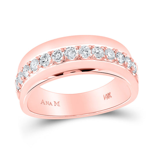 14K Rose Gold Mens Round Diamond Wedding Single Row Band Ring 3/4 Cttw, Mens Size: 7-13