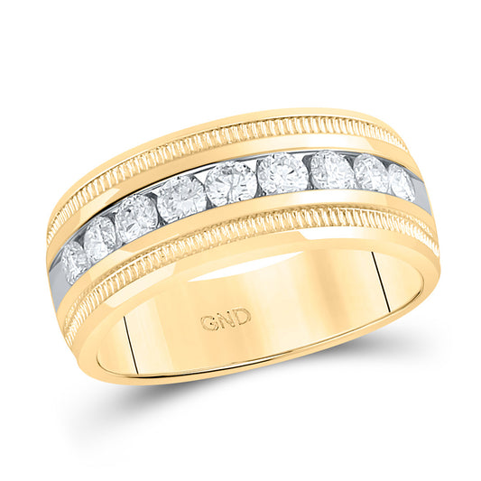 14K Yellow Gold Mens Round Diamond Wedding Single Row Band Ring 1 Cttw, Mens Size: 7-13