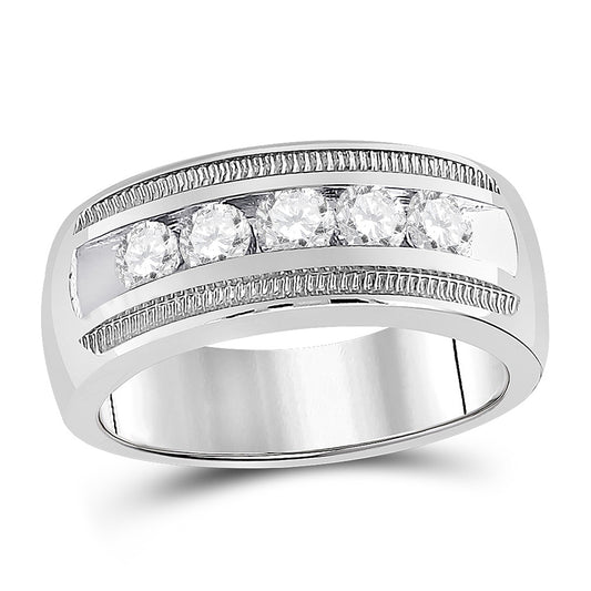 14K Yellow Or White Gold  Mens Round Diamond Wedding 5-Stone Band Ring 1 Cttw, Mens Size: 7-13