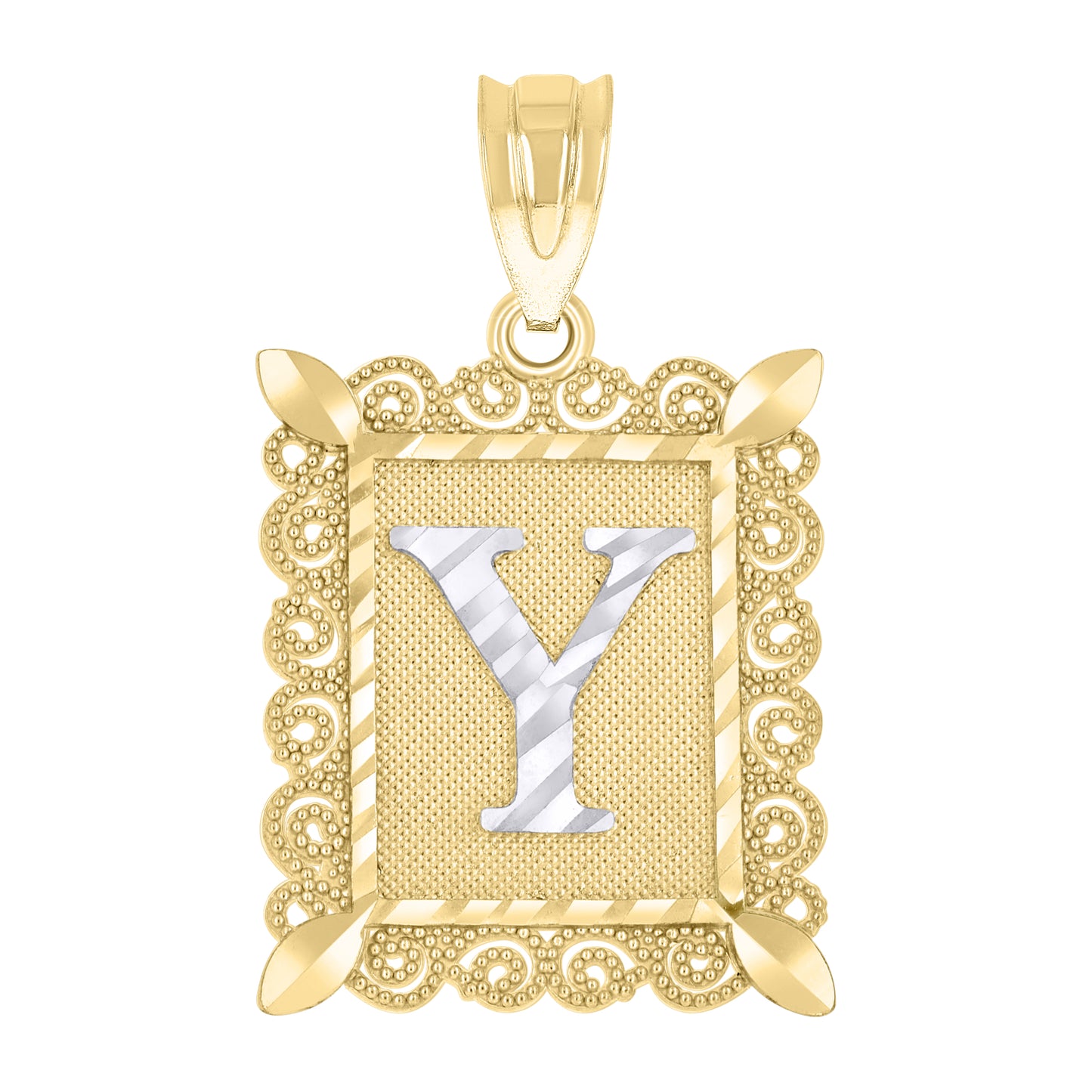 10K Two-Tone Gold Unisex Diamond-Cut Initial Charm Pendant