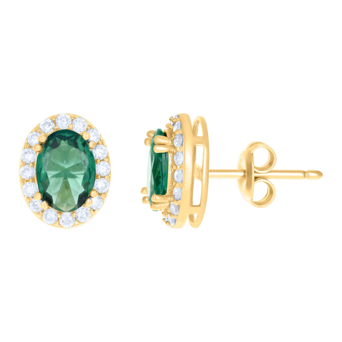 10K Yellow Gold Womens Oval Round Cubic-Zirconia Oval Fashion Stud Earrings