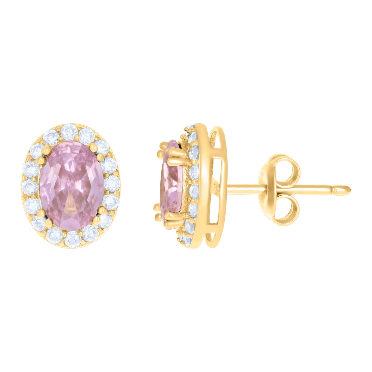 10K Yellow Gold Womens Oval Round Cubic-Zirconia Oval Fashion Stud Earrings