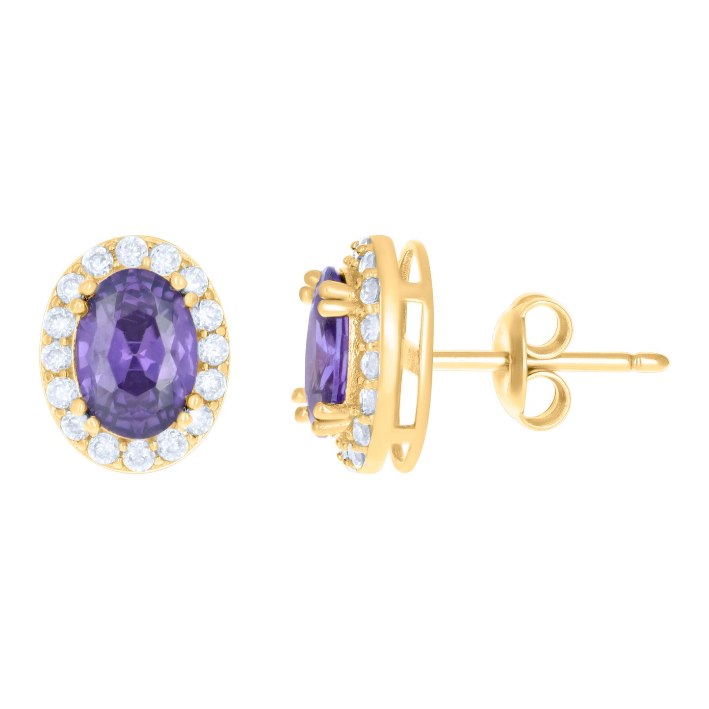 10K Yellow Gold Womens Oval Round Cubic-Zirconia Oval Fashion Stud Earrings