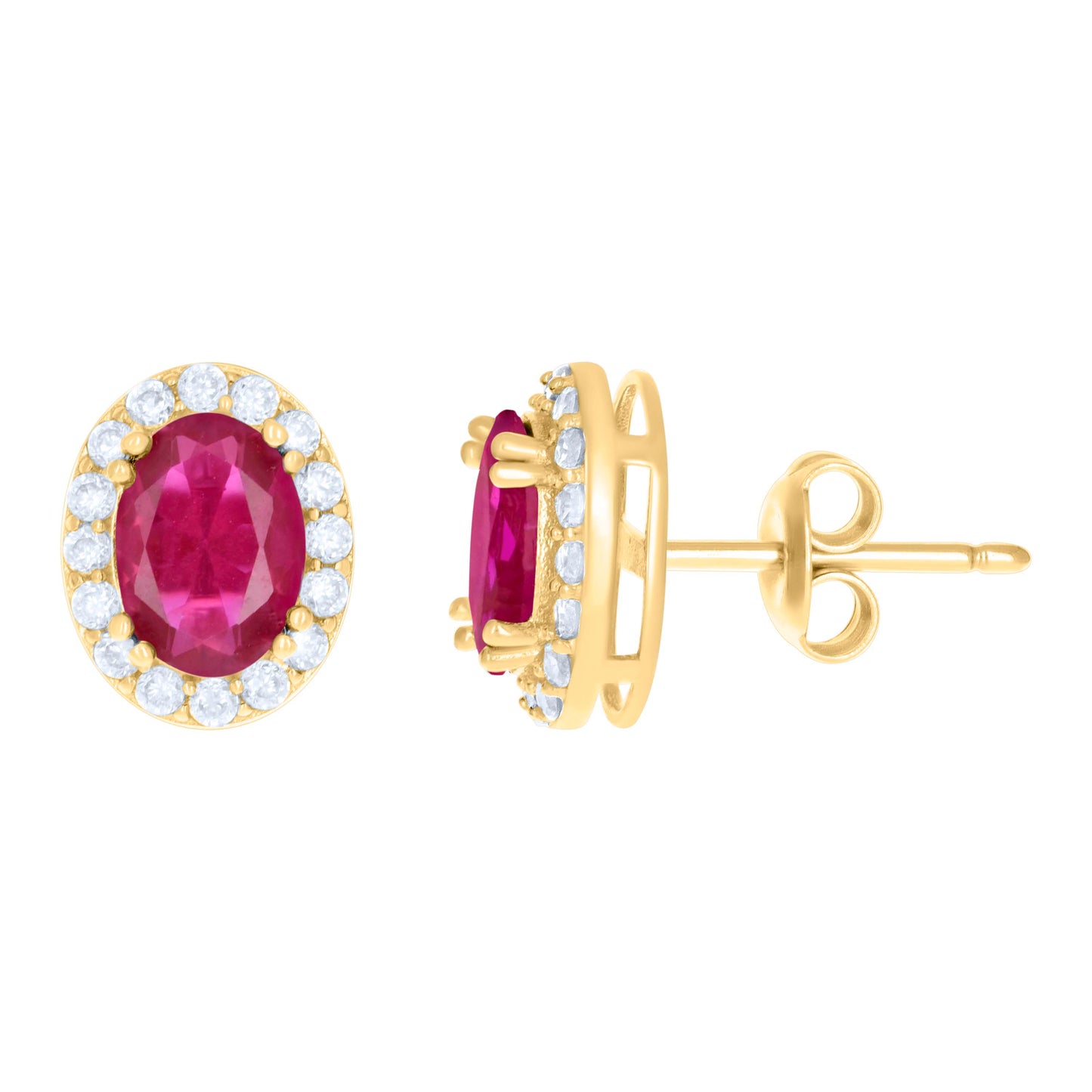 10K Yellow Gold Womens Oval Round Cubic-Zirconia Oval Fashion Stud Earrings