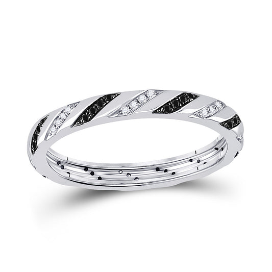 10K White Gold Womens Round Black Color Enhanced Diamond Eternity Ring 1/5 Cttw, Womens Size: 5-10