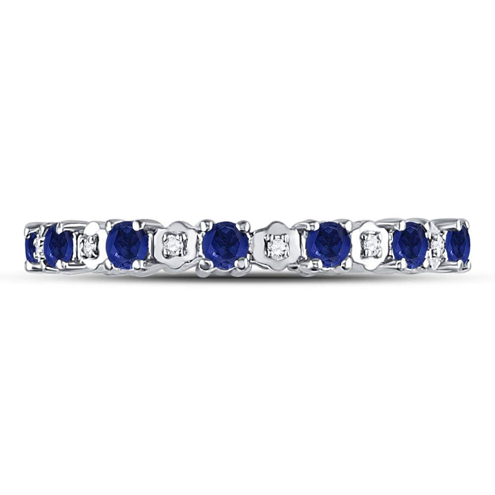 10K White Or Rose Gold Womens Round Blue Sapphire Diamond Eternity Band Ring 1 Cttw, Womens Size: 5-10