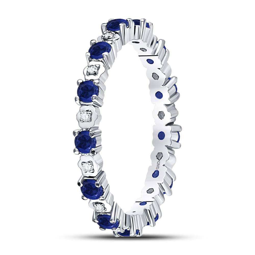 10K White Or Rose Gold Womens Round Blue Sapphire Diamond Eternity Band Ring 1 Cttw, Womens Size: 5-10