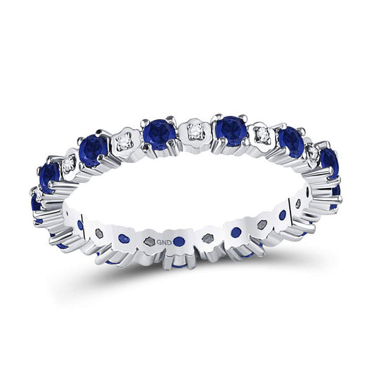 10K White Or Rose Gold Womens Round Blue Sapphire Diamond Eternity Band Ring 1 Cttw, Womens Size: 5-10