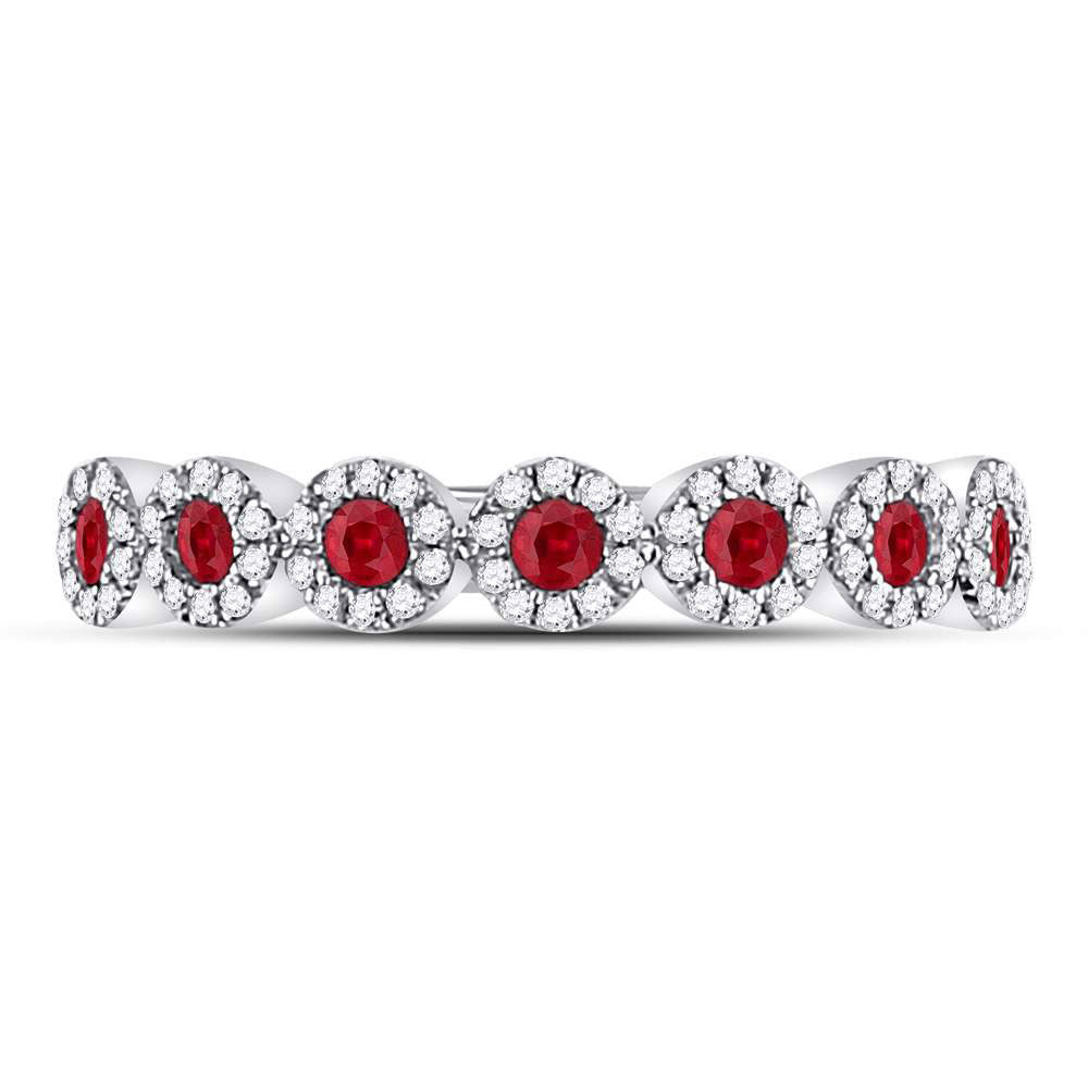10K White Or Yellow Gold Womens Round Ruby Circle Stackable Band Ring 1/2 Cttw, Womens Size: 5-10