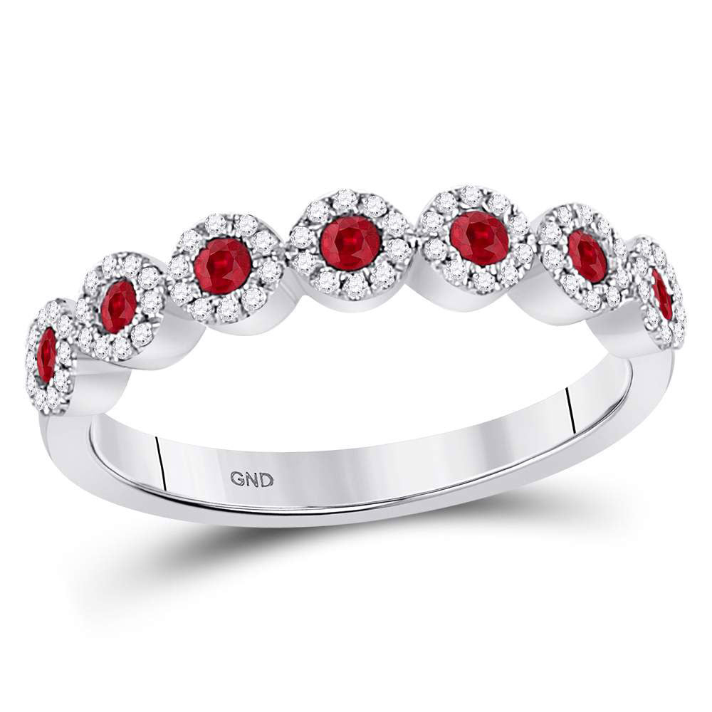 10K White Or Yellow Gold Womens Round Ruby Circle Stackable Band Ring 1/2 Cttw, Womens Size: 5-10