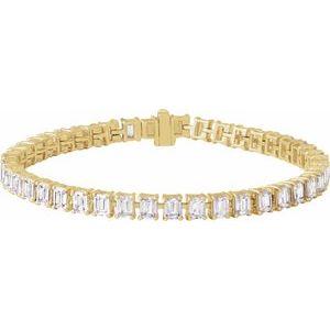 14K Yellow Gold Emerald 4.1 X 3.1Mm G-H Si 10 1/2 Ctw Lab-Grown Diamond Line Bracelet, Length: 7 In