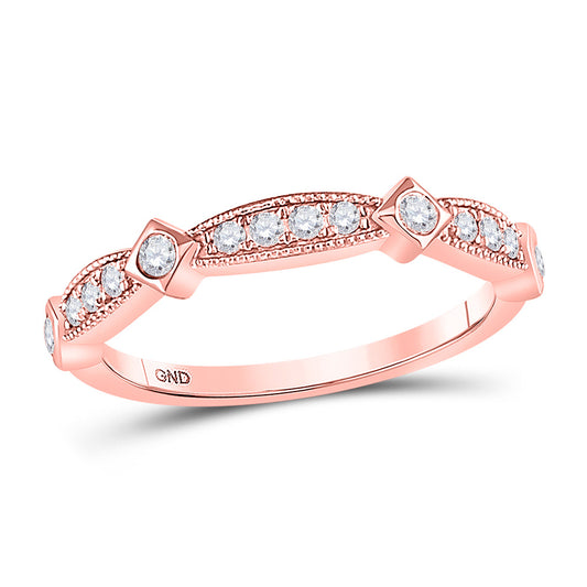 10k Yellow Or Rose Gold  Womens Round Diamond Milgrain Band Ring 1/4 Cttw, Womens Size: 5-10