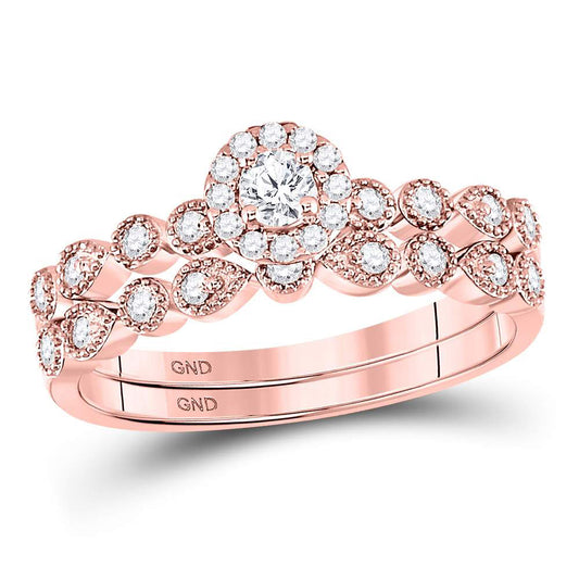 10k Yellow Or Rose Gold  Round Diamond Stackable Bridal Wedding Ring Band Set 1/3 Cttw, Womens Size: 5-10