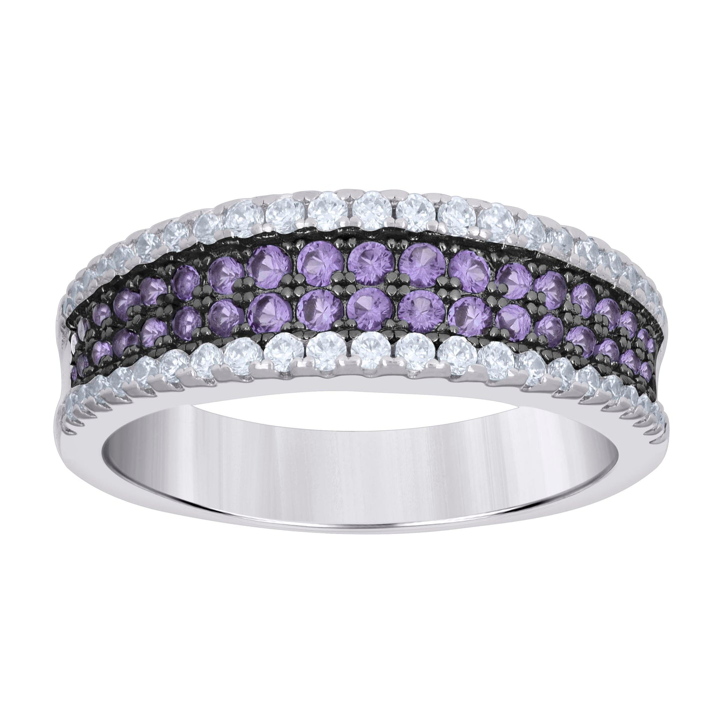 Sterling Silver Women's Purple White Cubic-Zirconia Fashion Bridal Anniversary Wedding Engagement Band Ring