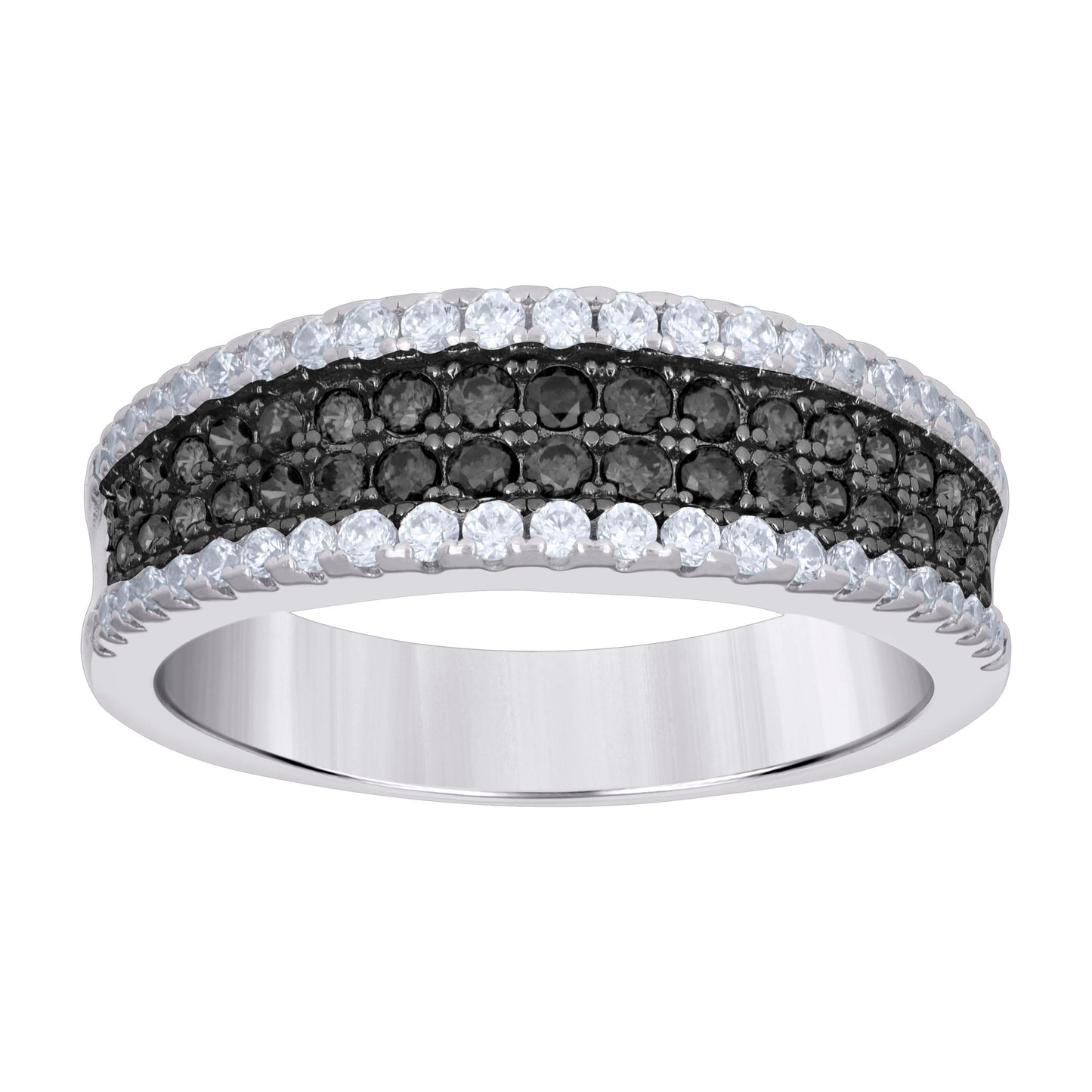 Sterling Silver Black-tone Womens Black White Cubic-Zirconia Fashion Bridal Anniversary Wedding Engagement Band Ring