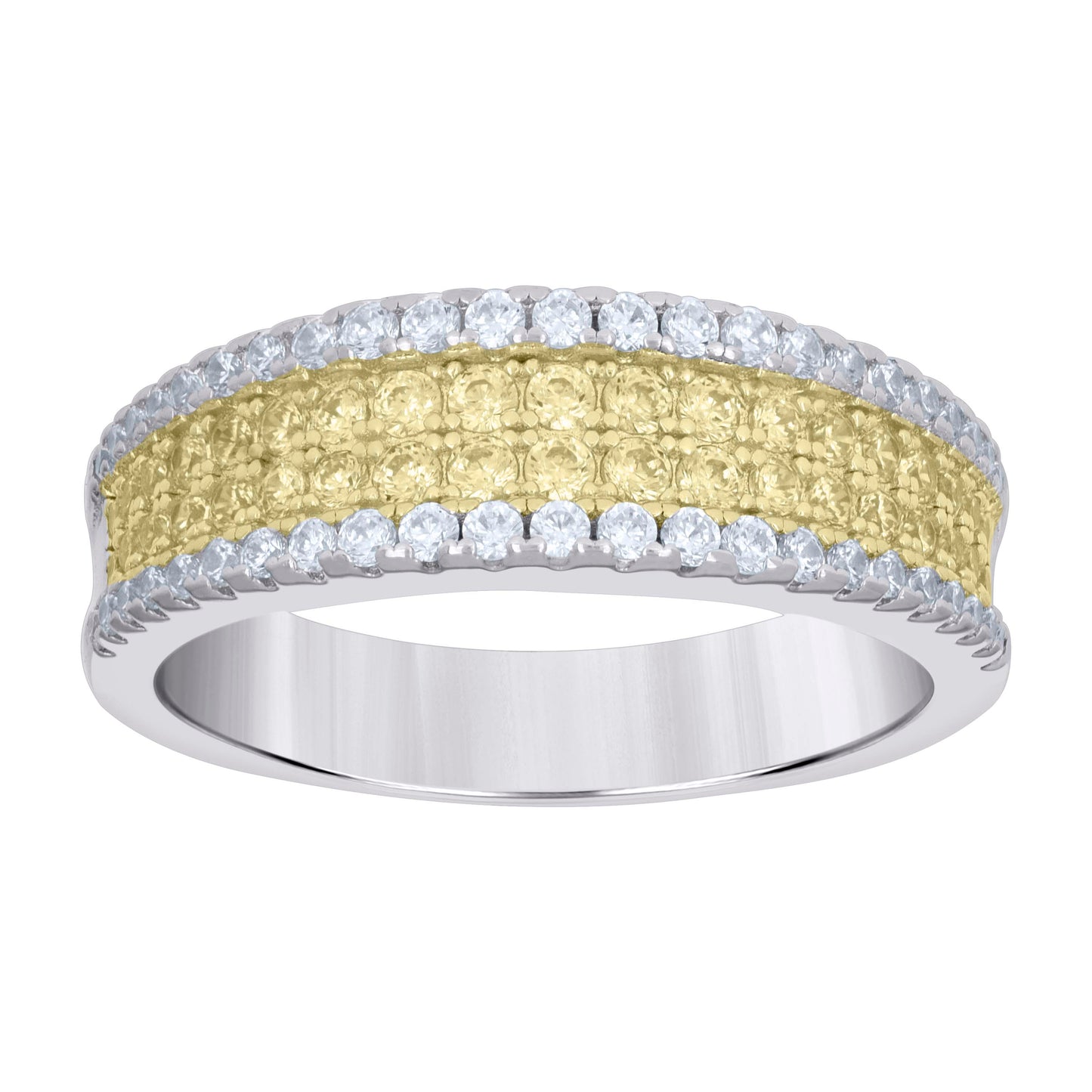Sterling Silver Womens Yellow White Cubic-Zirconia Fashion Bridal Anniversary Wedding Engagement Band Ring