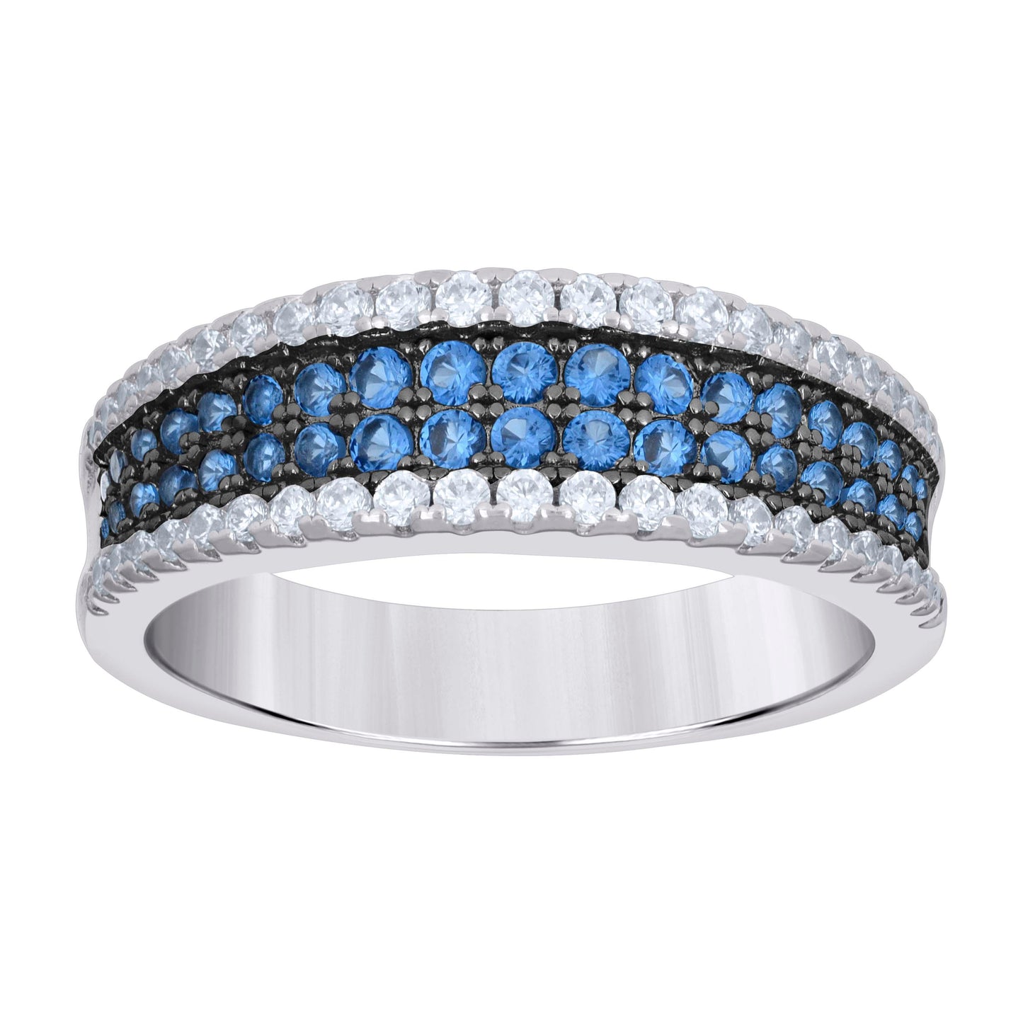 Sterling Silver Black-tone Womens Blue White Cubic-Zirconia Fashion Bridal Anniversary Wedding Engagement Band Ring