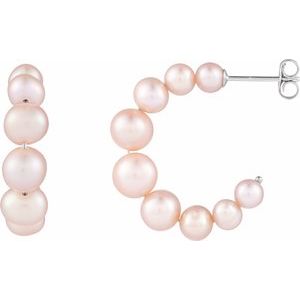Sterling Silver Pearl Shape 8 Mm Cultured Pink Freshwater Pearl Hoop Earrings