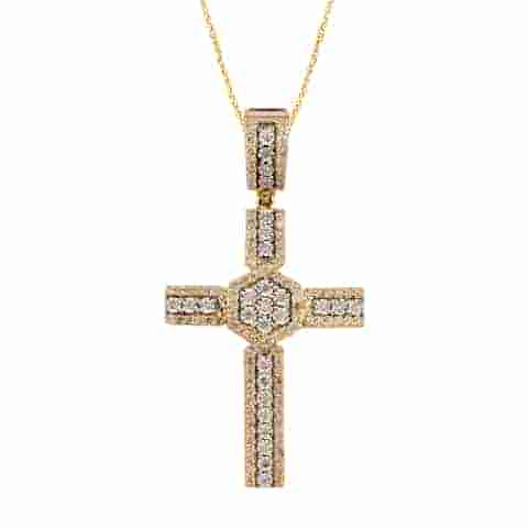 10K Two Tone Gold 1.37 Cttw Diamond Cross Charm