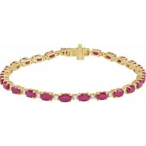 14K Yellow Gold Oval 5 X 3Mm G-H Si1-Si2 Lab-Grown Ruby And 5/8 Ctw Lab-Grown Diamond Line Bracelet, Length: 7 In