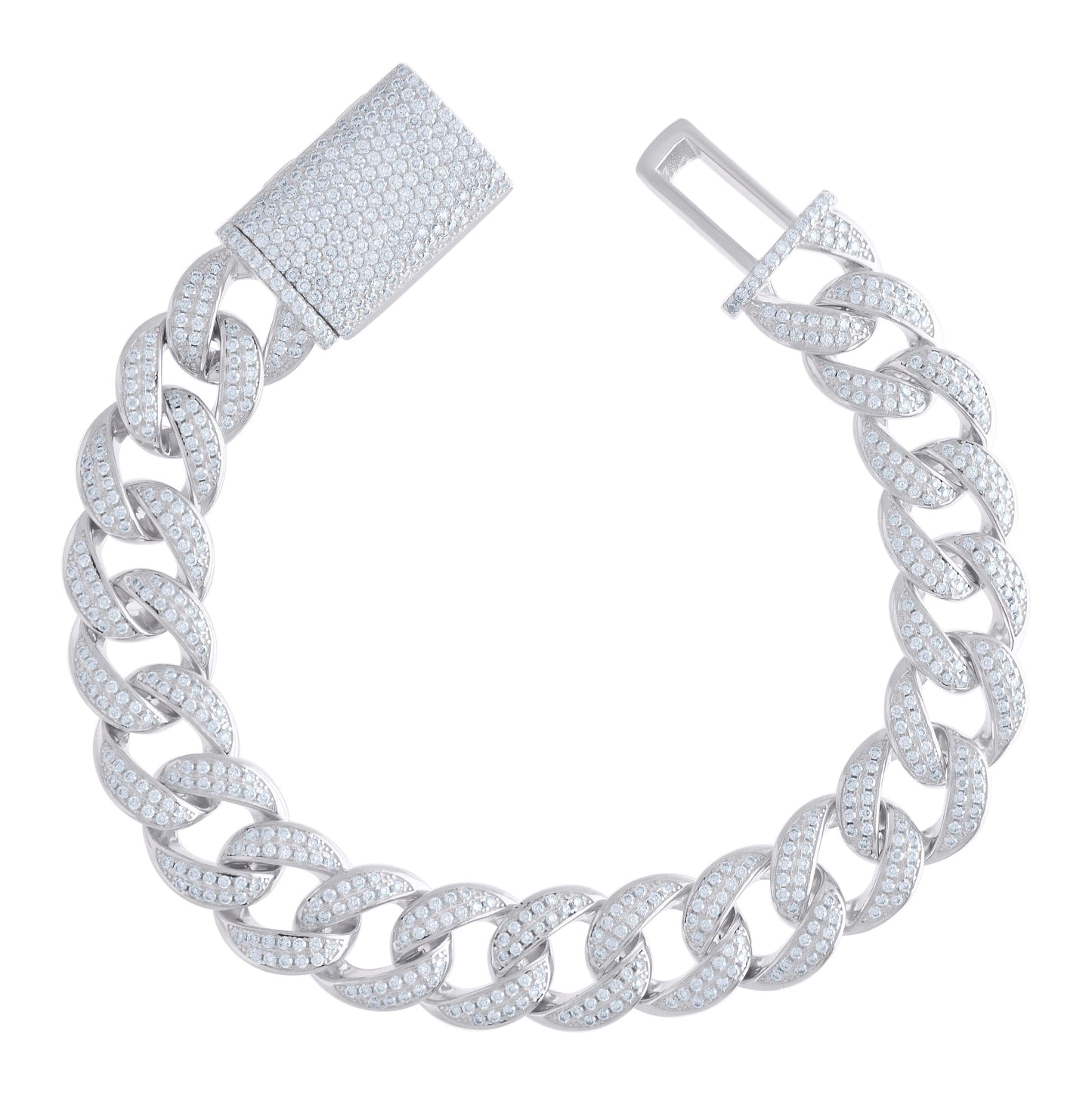 Sterling Silver 7.72ct Moissanite Miami Cuban Chain Bracelet 14mm 9 Inches– Elegant Jewelry Gift for Birthday, Anniversary, Engagement, Wedding