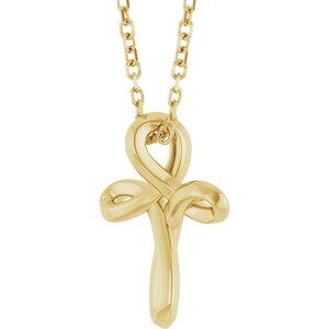 14K Yellow Gold 13.4 X 10.4 Mm 16-18 In Polished Freeform Cross Necklace