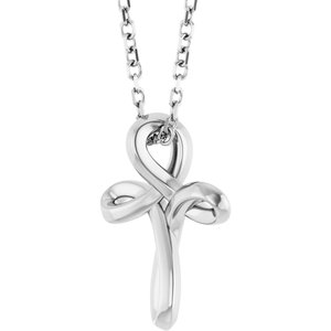 Sterling Silver 13.4 X 10.4 Mm 16-18 In Polished Freeform Cross Necklace