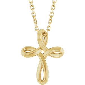 14K Yellow Gold 13.4 X 10.4 Mm 16-18 In Polished Freeform Cross Necklace