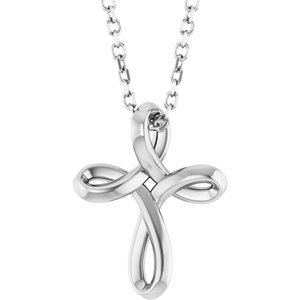 Sterling Silver 13.4 X 10.4 Mm 16-18 In Polished Freeform Cross Necklace