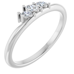 14K White Gold Natural Diamond Marquise 3.5 X 2 Mm Natural Diamond Polished 1/8 Ctw Natural Diamond Three-Stone Stackable Ring Size 7