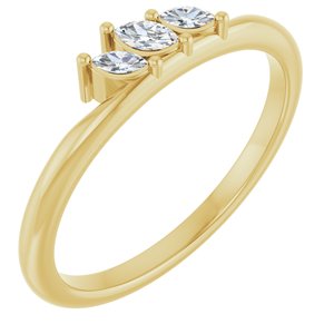 14K Yellow Gold Natural Diamond Marquise 3.5 X 2 Mm Natural Diamond Polished 1/8 Ctw Natural Diamond Three-Stone Stackable Ring Size 7