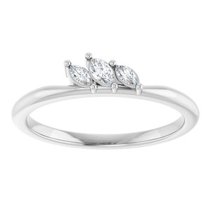 14K White Gold Natural Diamond Marquise 3.5 X 2 Mm Natural Diamond Polished 1/8 Ctw Natural Diamond Three-Stone Stackable Ring Size 7