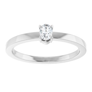14K White Gold Oval 4 X 3 Mm Polished 1/6 Ct Lab-Grown Diamond Solitaire Ring Size 7