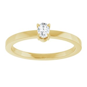 14K Yellow Gold Oval  4 X 3 Mm Polished 1/6 Ct Natural Diamond Solitaire Ring Size 7