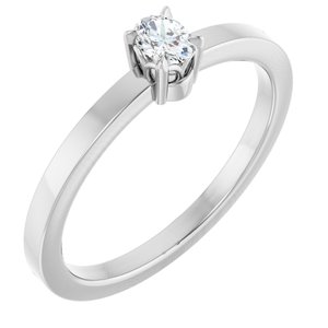 14K White Gold Oval 4 X 3 Mm Polished 1/6 Ct Natural Diamond Solitaire Ring Size 7