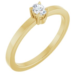 14K Yellow Gold Oval  4 X 3 Mm Polished 1/6 Ct Natural Diamond Solitaire Ring Size 7