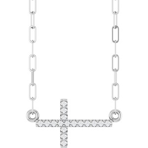 Sterling Silver Round 16 X 8.2 Mm 1Mm G-H I1 .06 Ctw Natural Diamond Sideways Cross Paperclip Necklace, Length: 18 In