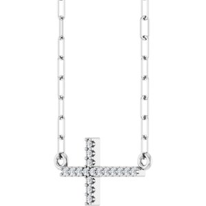Sterling Silver Round 16 X 8.2 Mm 1Mm G-H I1 .06 Ctw Natural Diamond Sideways Cross Paperclip Necklace, Length: 18 In