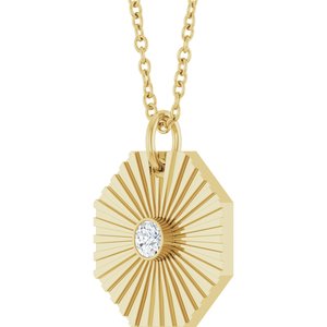 14K Yellow Gold Round 2.5Mm G-H I1 .06 Ct Natural Diamond Medallion Necklace, Length: 18 In