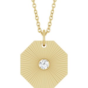 14K Yellow Gold Round 2.5Mm G-H I1 .06 Ct Natural Diamond Medallion Necklace, Length: 18 In